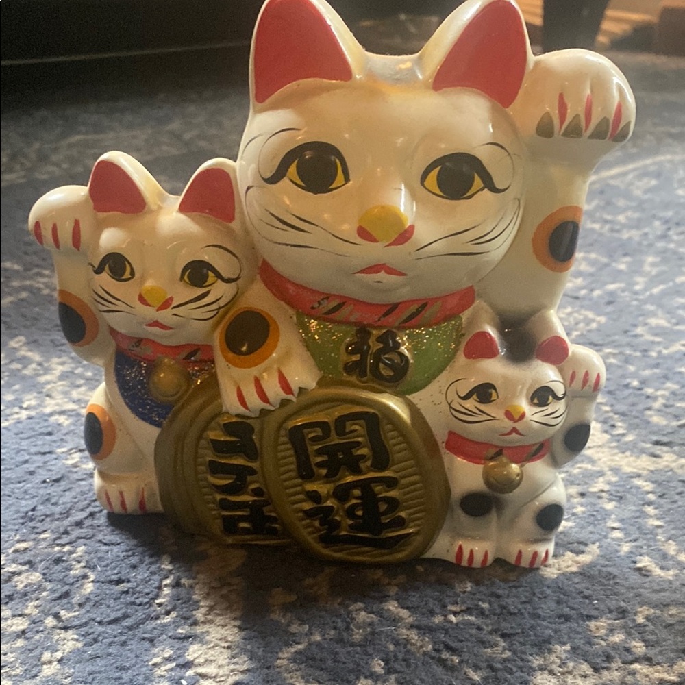 Lucky Cat Figurine Set - Red, Gold, Black, White